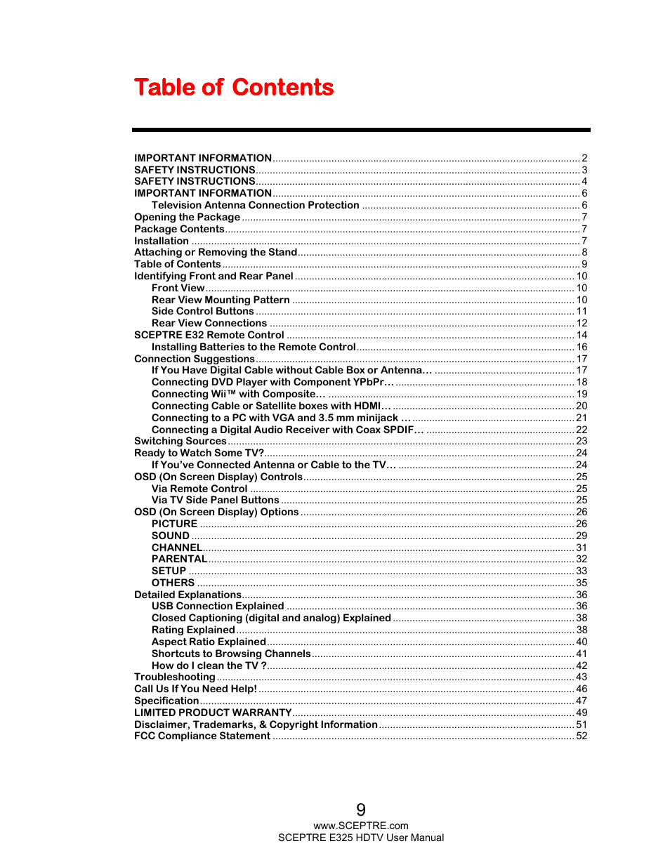 Sceptre E325BV-HDC User Manual | Page 9 / 52