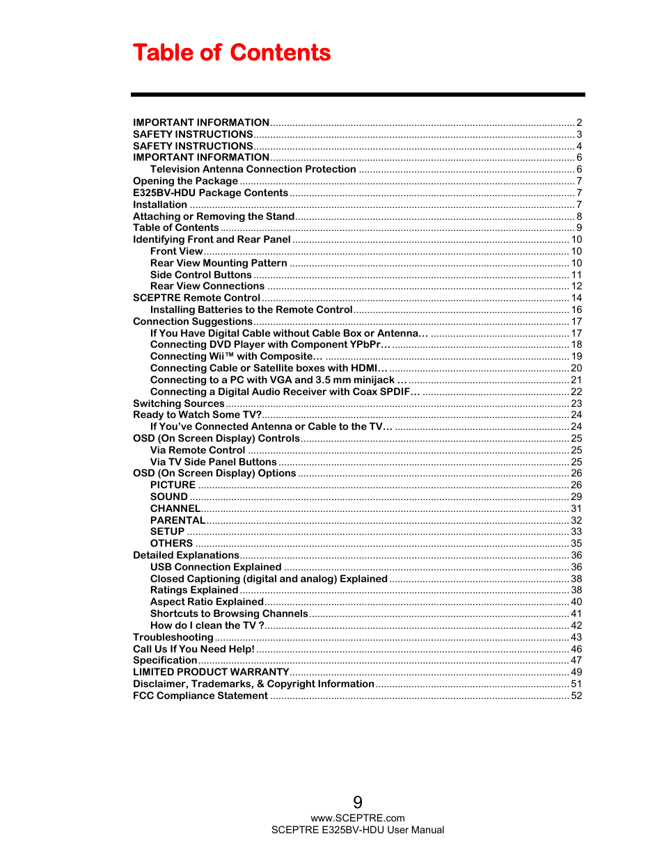 Sceptre E325BV-HDU User Manual | Page 9 / 52