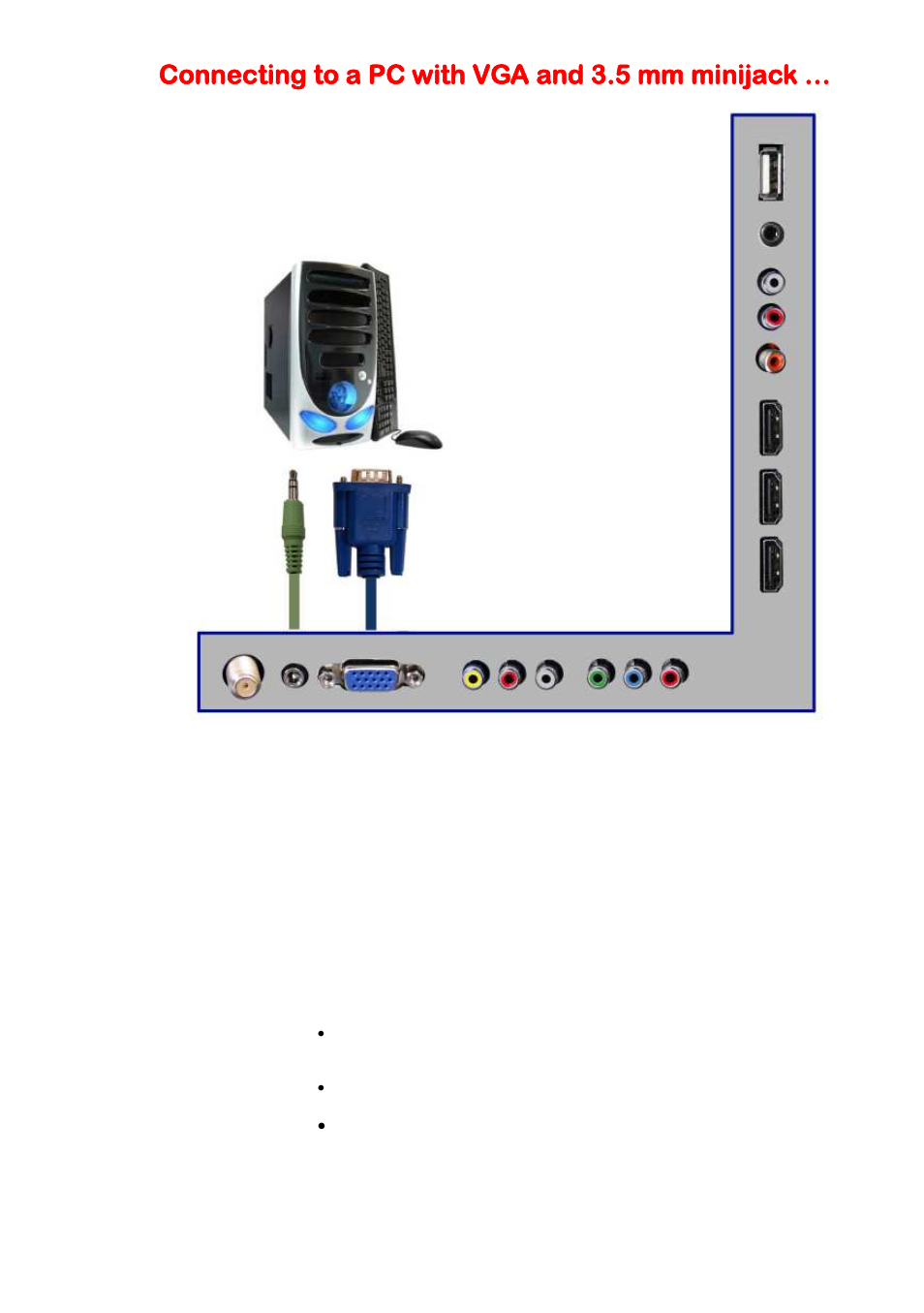 Connecting to a pc with vga and 3.5 mm minijack | Sceptre X325BV-FMDR User Manual | Page 21 / 56