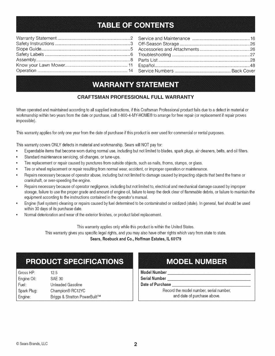 Craftsman 247.889980 User Manual | Page 2 / 76