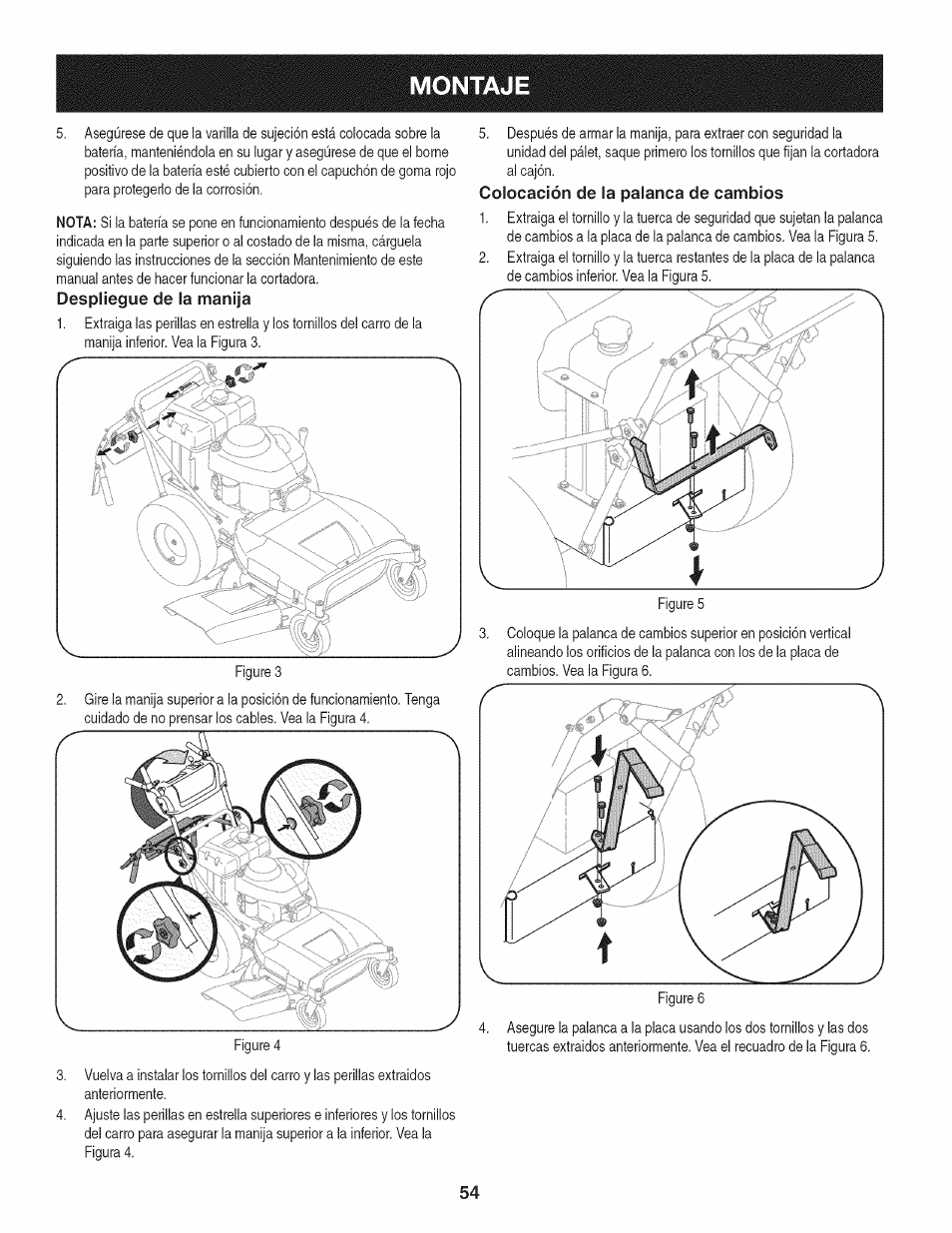 Colocación de la palanca de cambios | Craftsman 247.889980 User Manual | Page 54 / 76