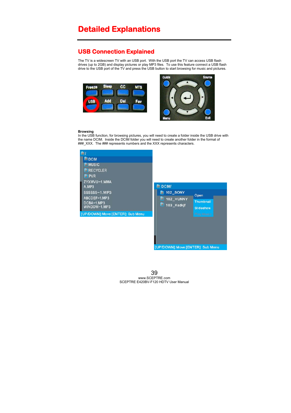 Detailed explanations, Usb connection explained | Sceptre E420BV-F120 User Manual | Page 39 / 56