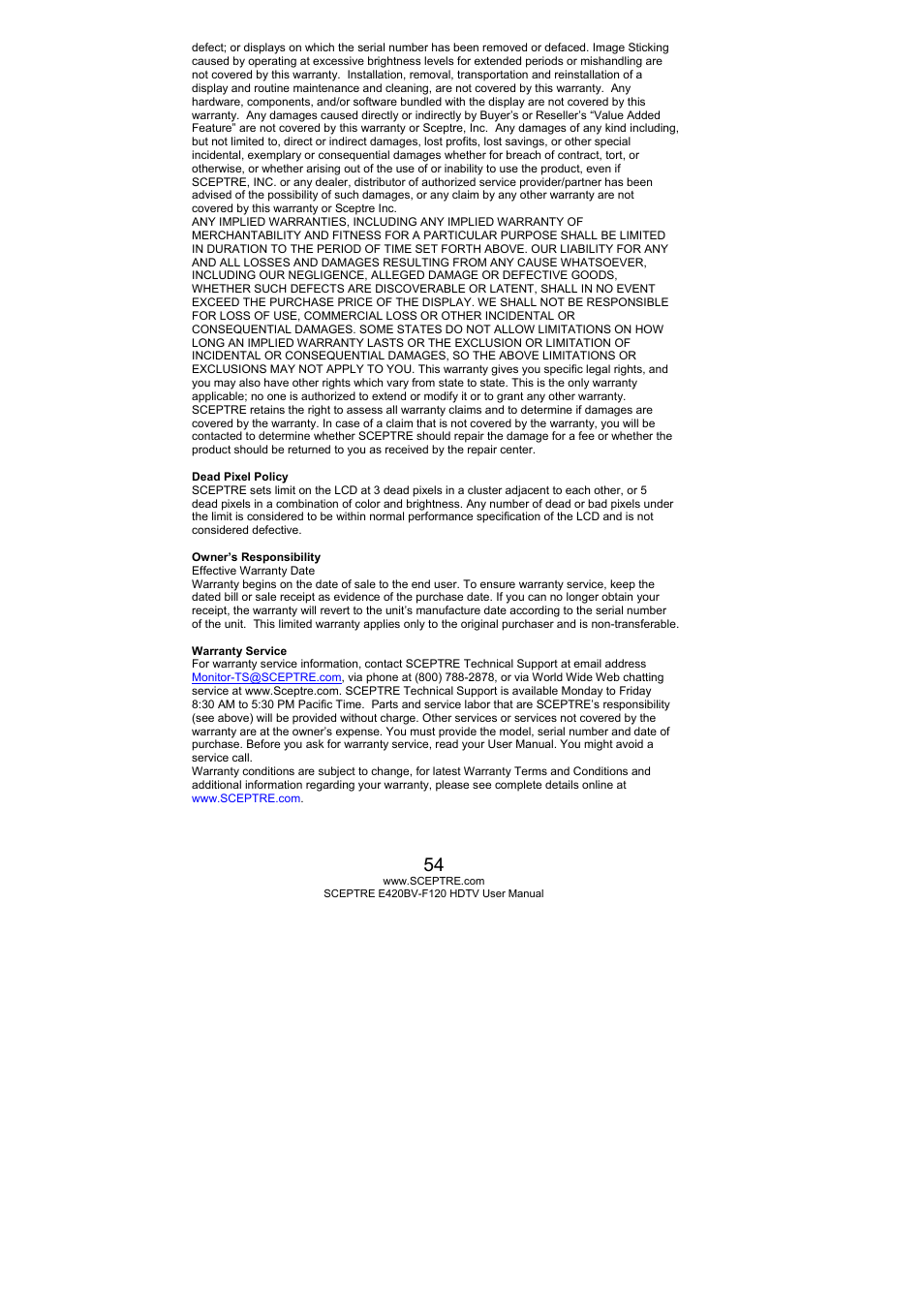 Sceptre E420BV-F120 User Manual | Page 54 / 56