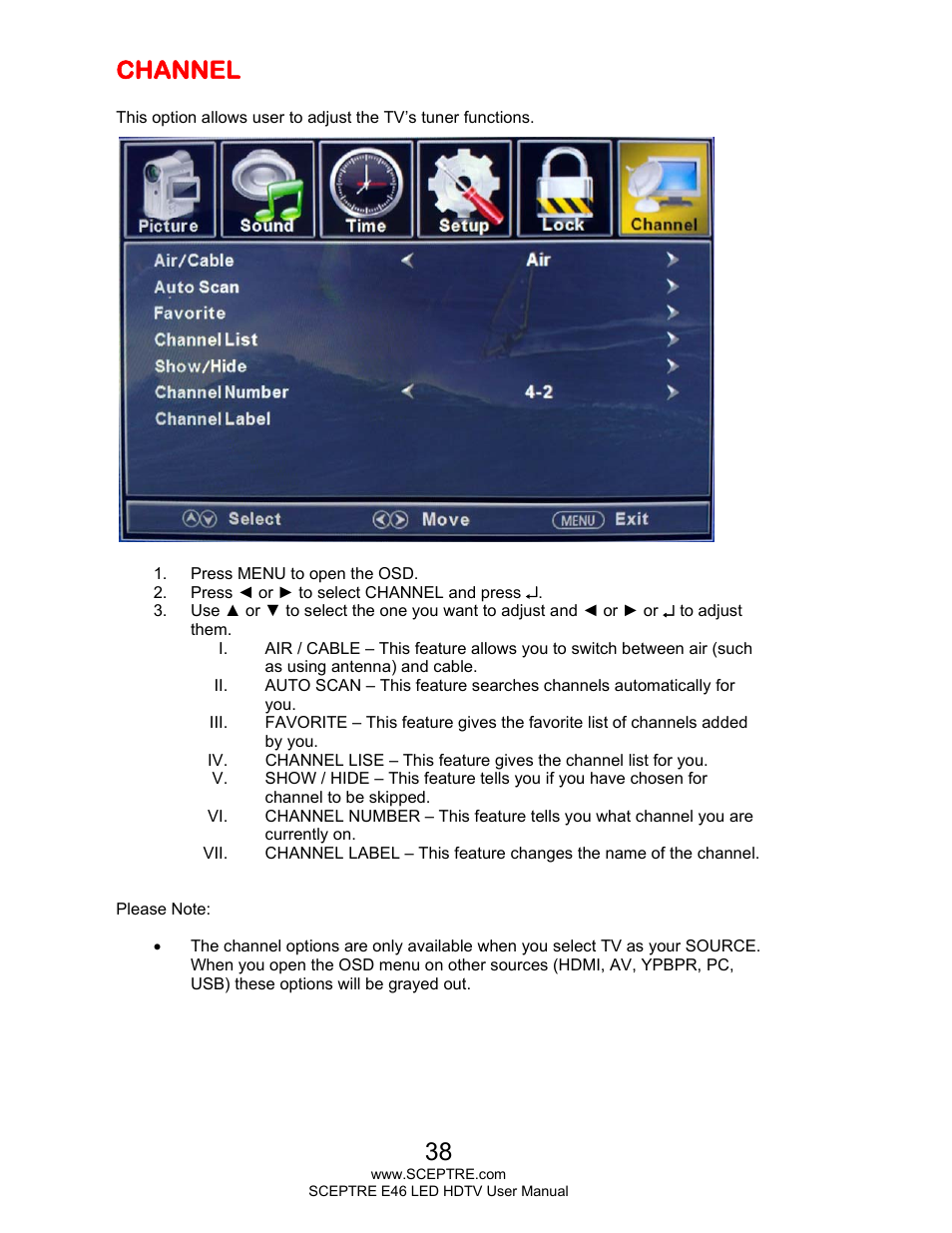 Channel | Sceptre E465BV-FHDD User Manual | Page 38 / 56
