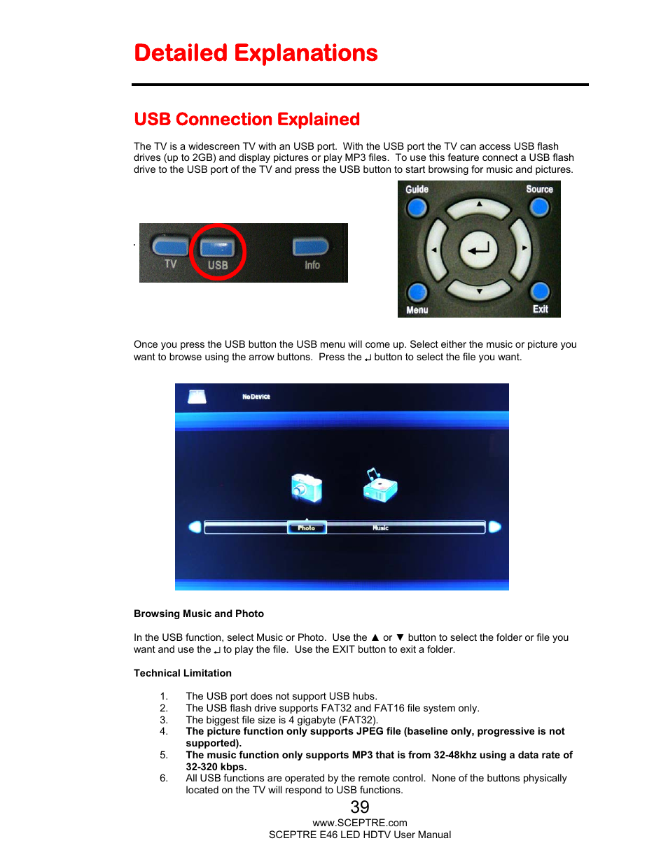 Detailed explanations, Usb connection explained | Sceptre E465BV-FHDD User Manual | Page 39 / 56