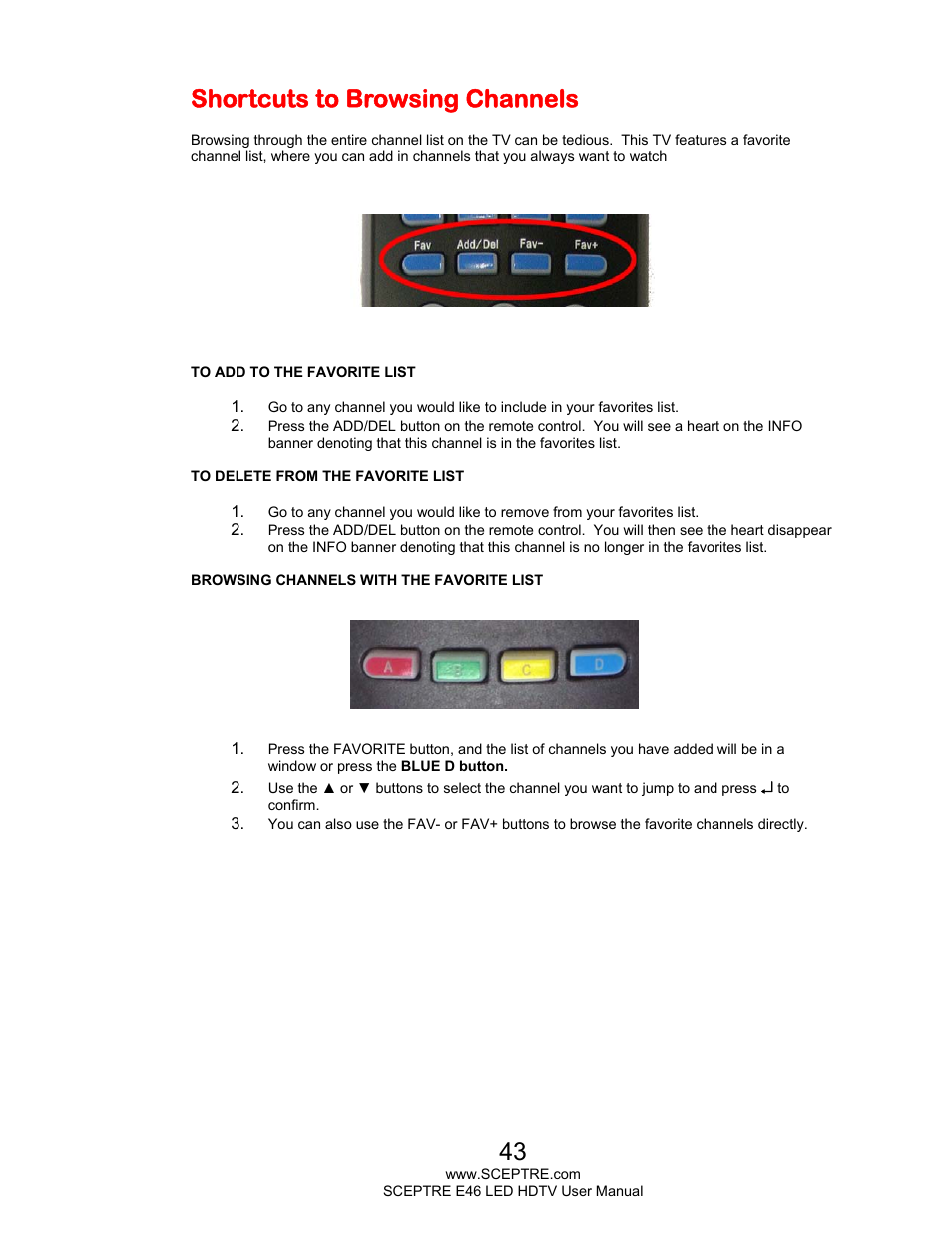 Shortcuts to browsing channels | Sceptre E465BV-FHDD User Manual | Page 43 / 56