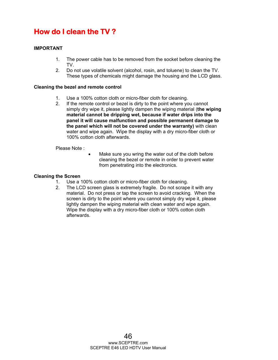 How do i clean the tv | Sceptre E465BV-FHDD User Manual | Page 46 / 56