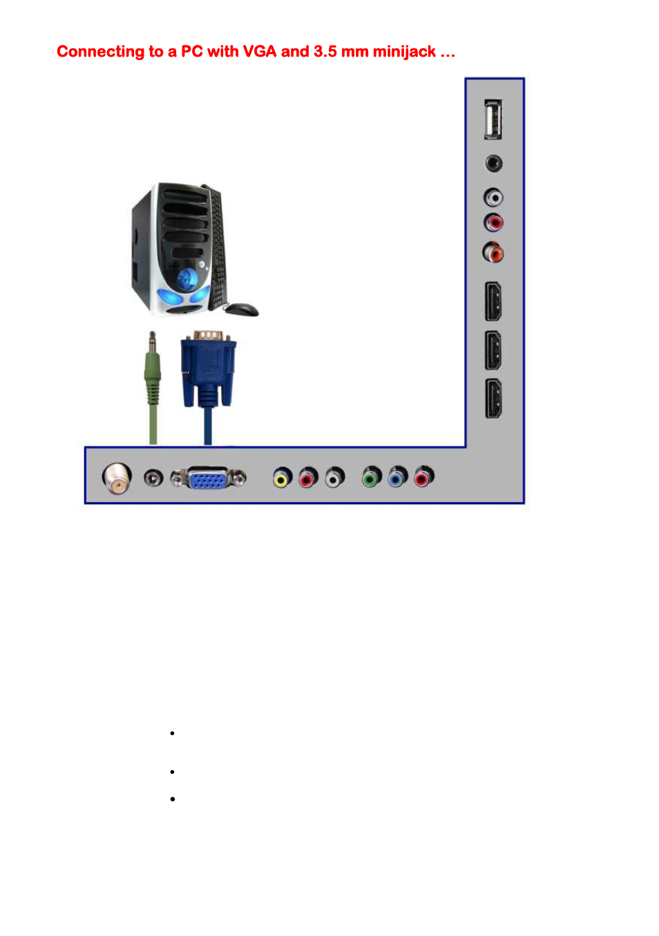 Connecting to a pc with vga and 3.5 mm minijack | Sceptre P322BV-HDR User Manual | Page 22 / 53