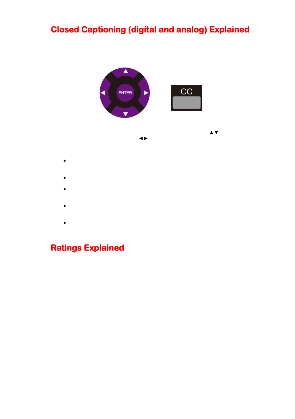 Closed captioning (digital and analog) explained, Ratings explained | Sceptre P322BV-HDR User Manual | Page 39 / 53