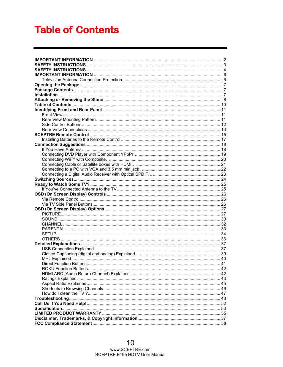 Sceptre E195BV-SMQR User Manual | Page 10 / 58