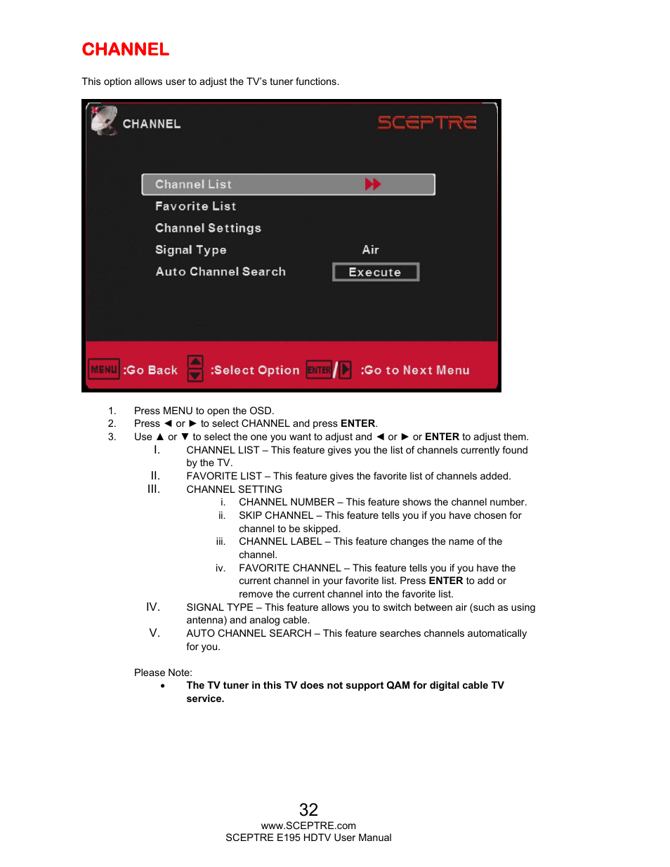 Channel | Sceptre E195BV-SMQR User Manual | Page 32 / 58