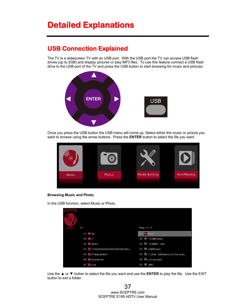 Detailed explanations, Usb connection explained | Sceptre E195BV-SMQR User Manual | Page 37 / 58