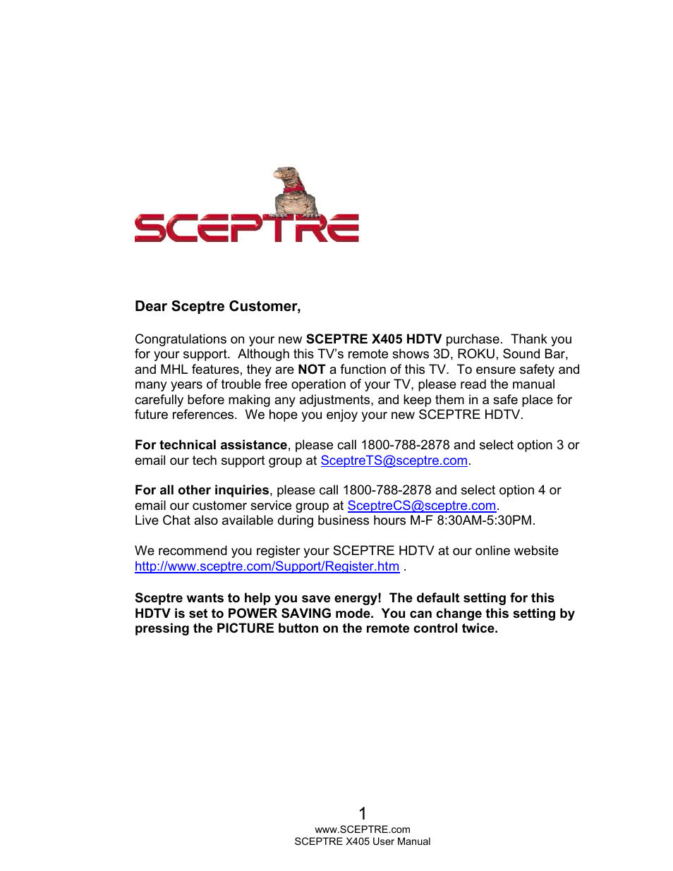 Sceptre X405BV-FHDR User Manual | 54 pages