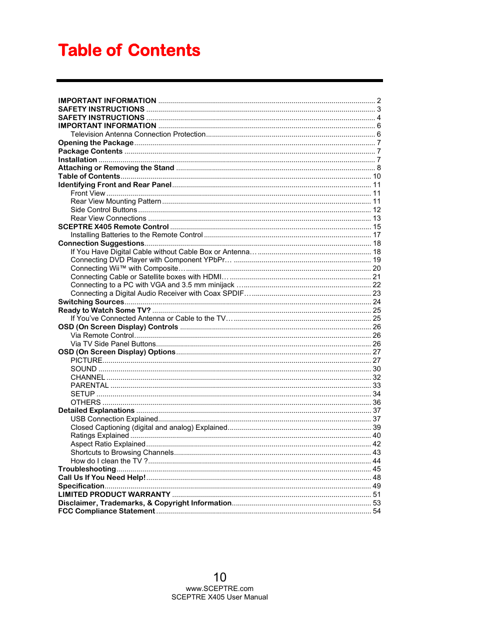 Sceptre X405BV-FHDR User Manual | Page 10 / 54