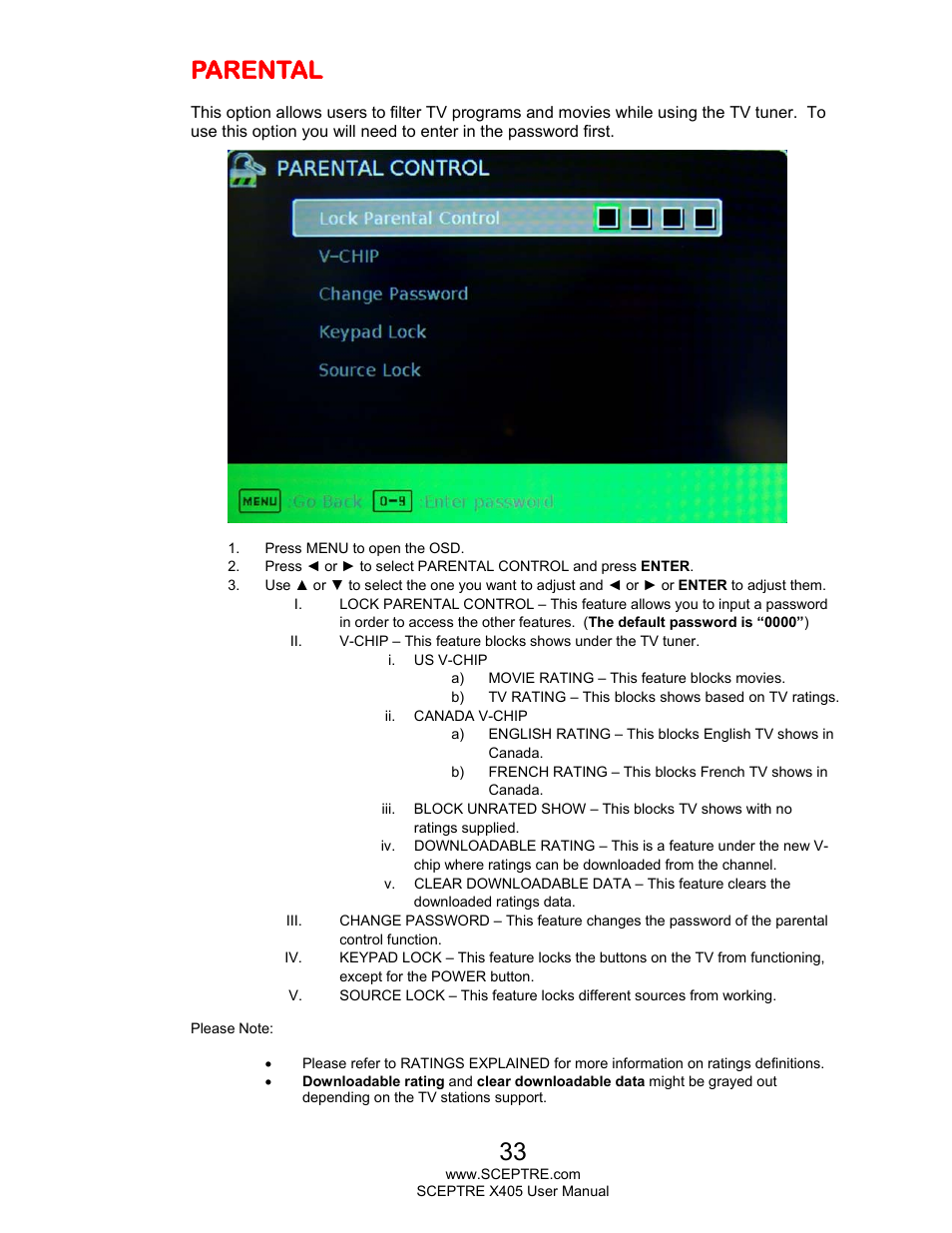 Parental | Sceptre X405BV-FHDR User Manual | Page 33 / 54