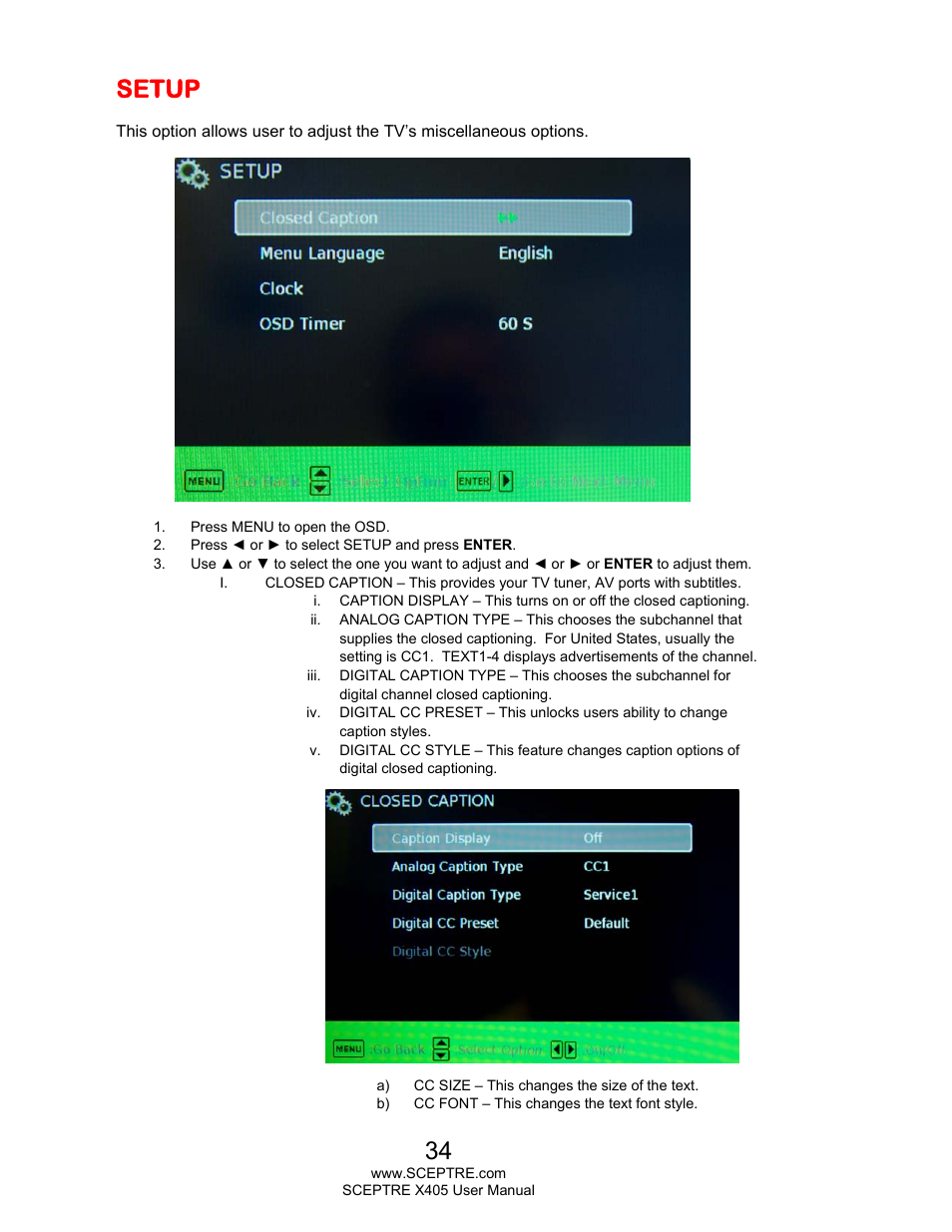 Setup | Sceptre X405BV-FHDR User Manual | Page 34 / 54