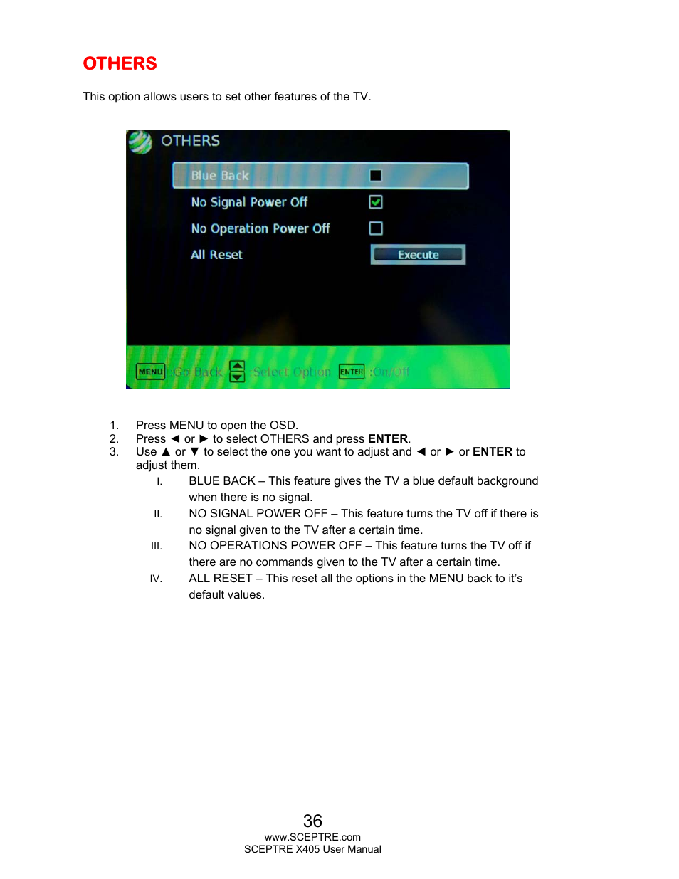 Others | Sceptre X405BV-FHDR User Manual | Page 36 / 54