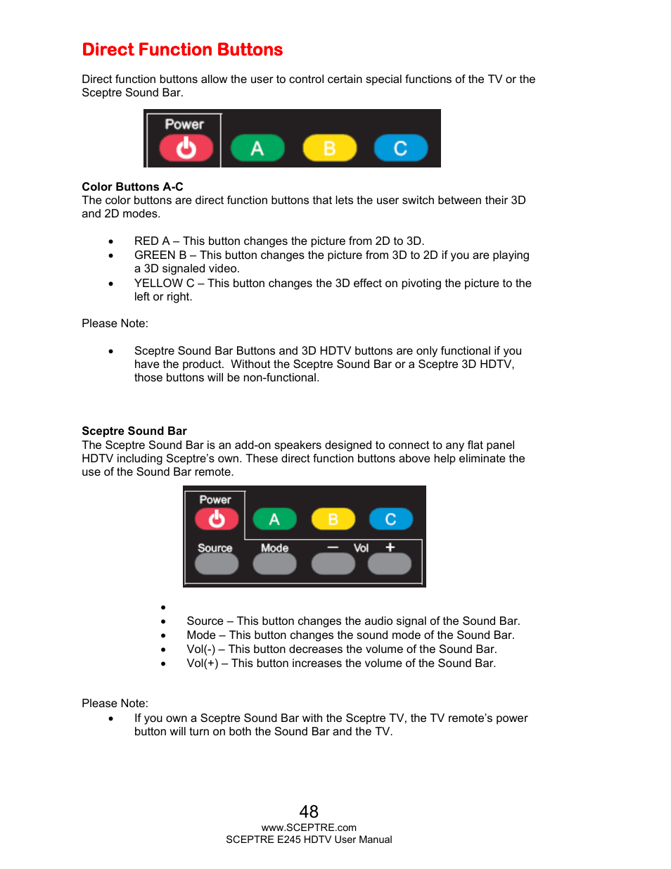 Direct function buttons | Sceptre E245BD-FMQR User Manual | Page 48 / 65