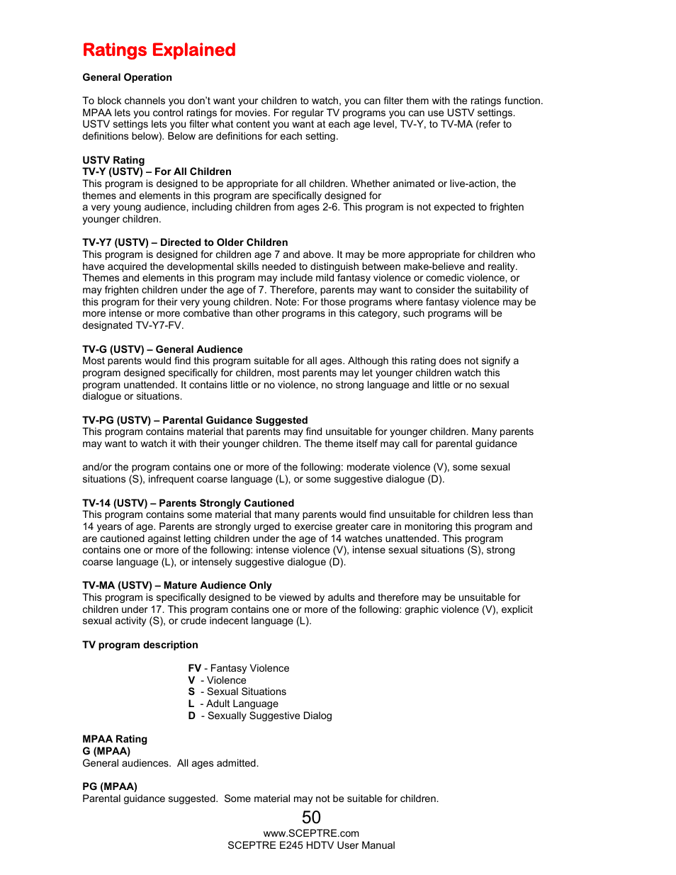 Ratings explained | Sceptre E245BD-FMQR User Manual | Page 50 / 65
