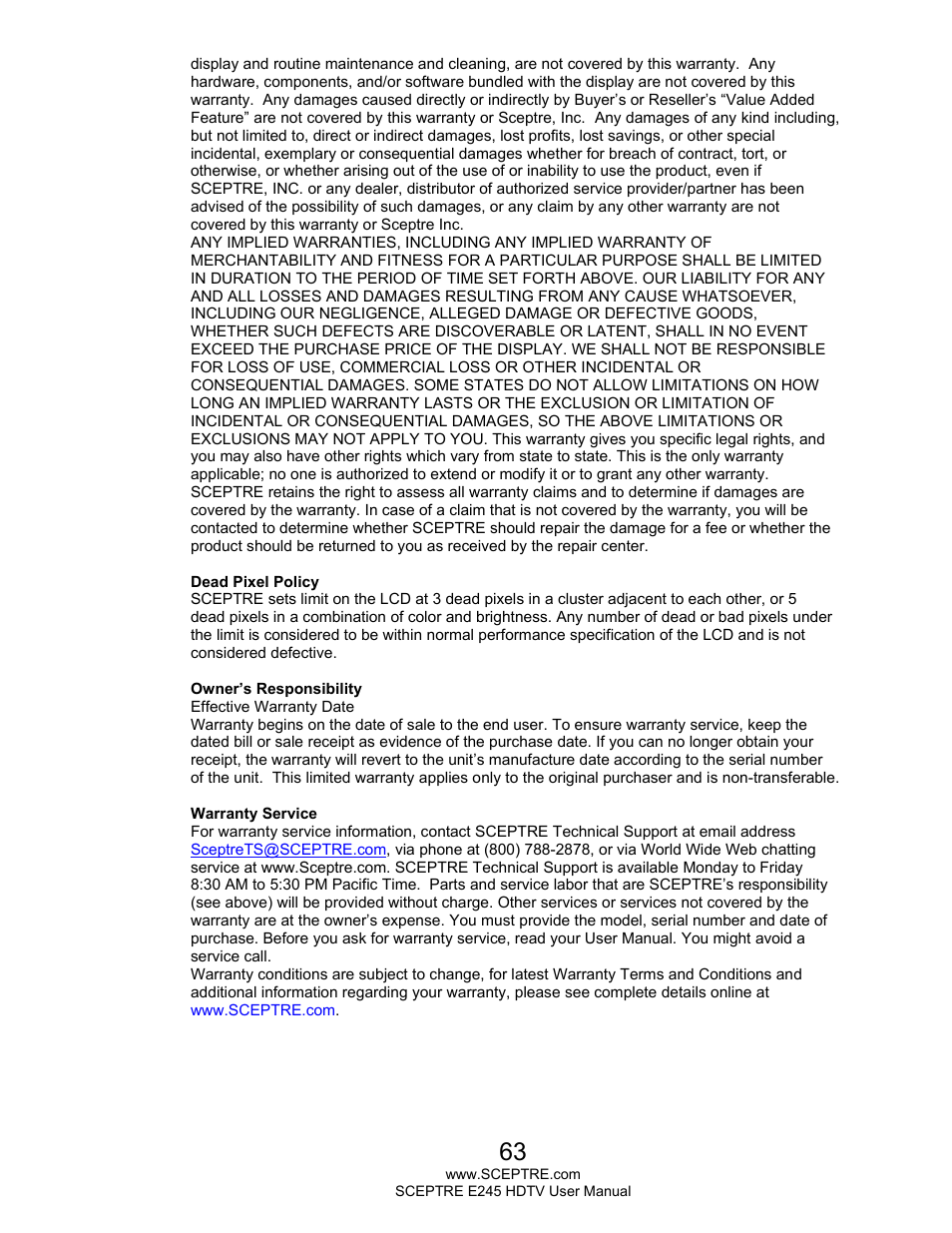Sceptre E245BD-FMQR User Manual | Page 63 / 65