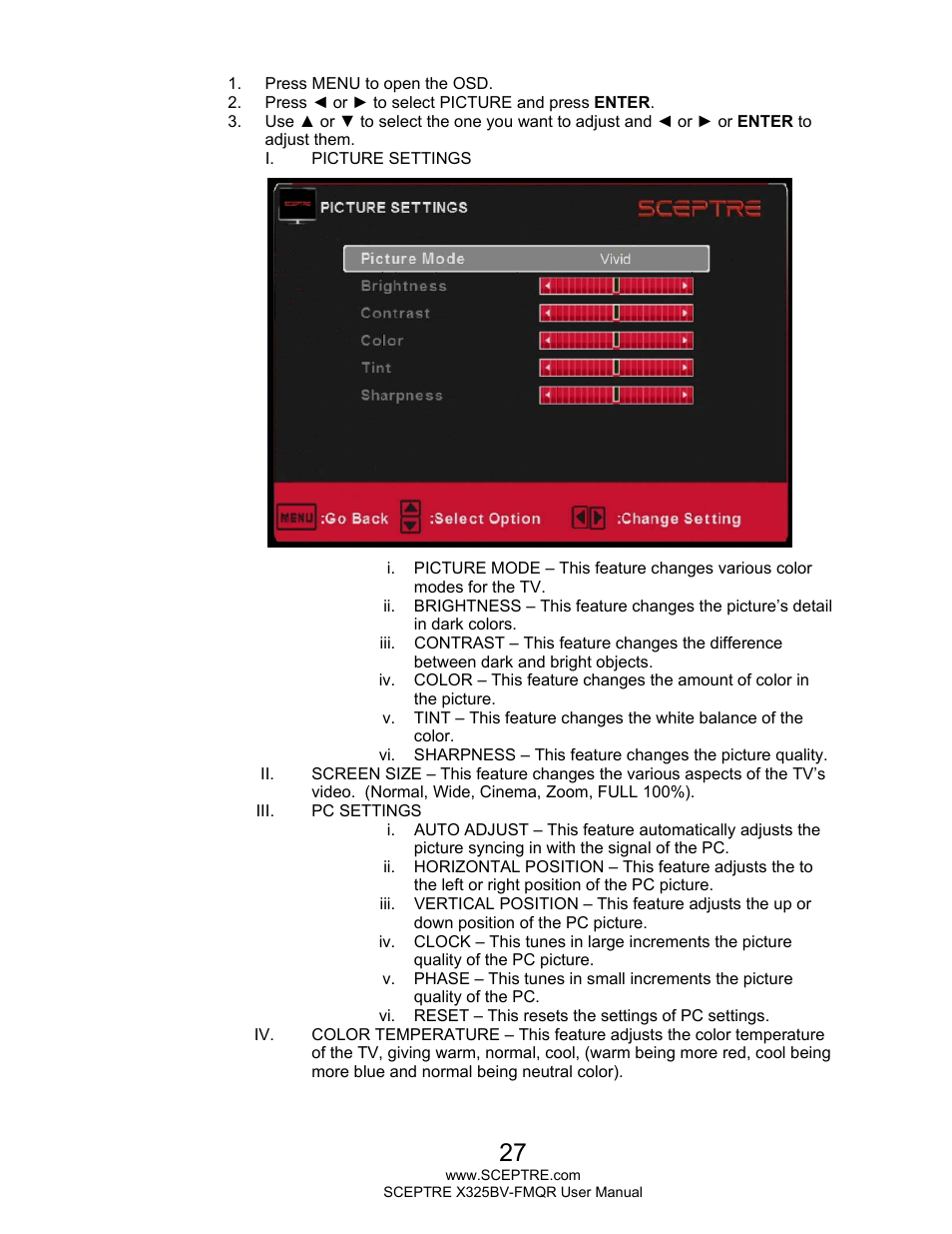 Sceptre X325BV-FMQR User Manual | Page 27 / 56