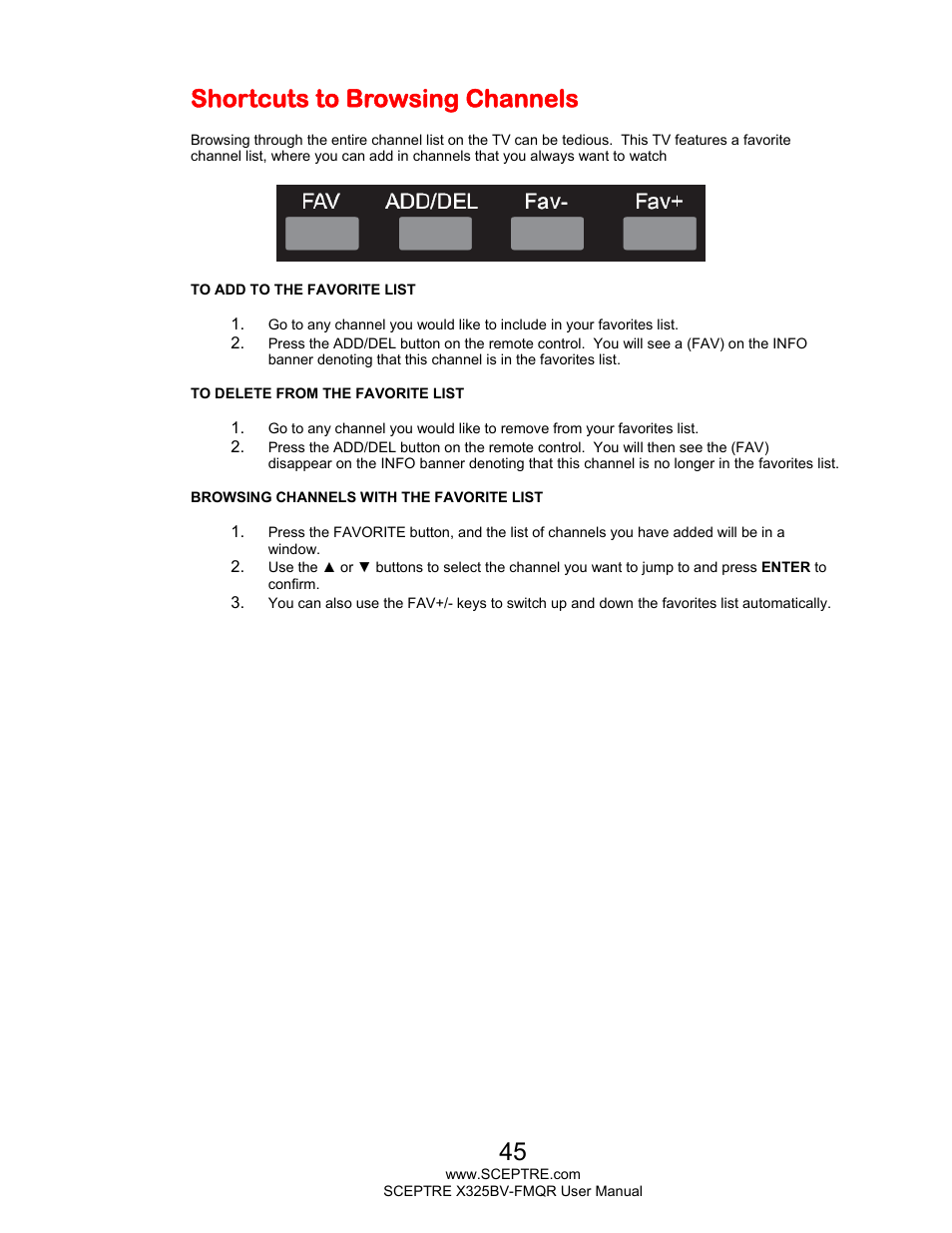 Shortcuts to browsing channels | Sceptre X325BV-FMQR User Manual | Page 45 / 56