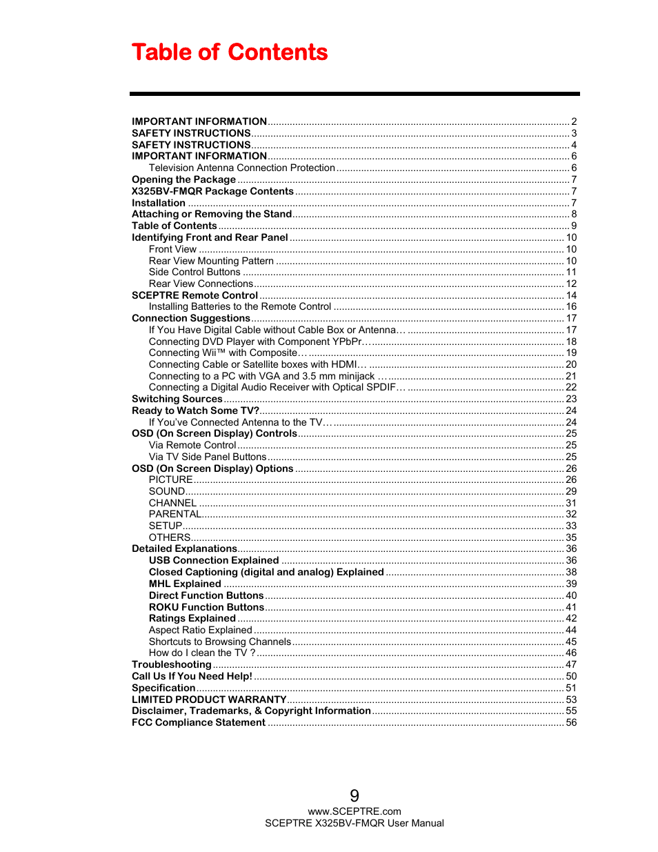 Sceptre X325BV-FMQR User Manual | Page 9 / 56