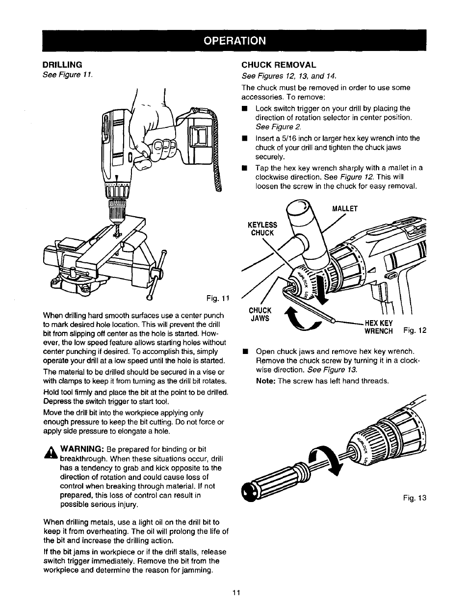 Operation, Chuck removal | Craftsman 973.111471 User Manual | Page 11 / 16