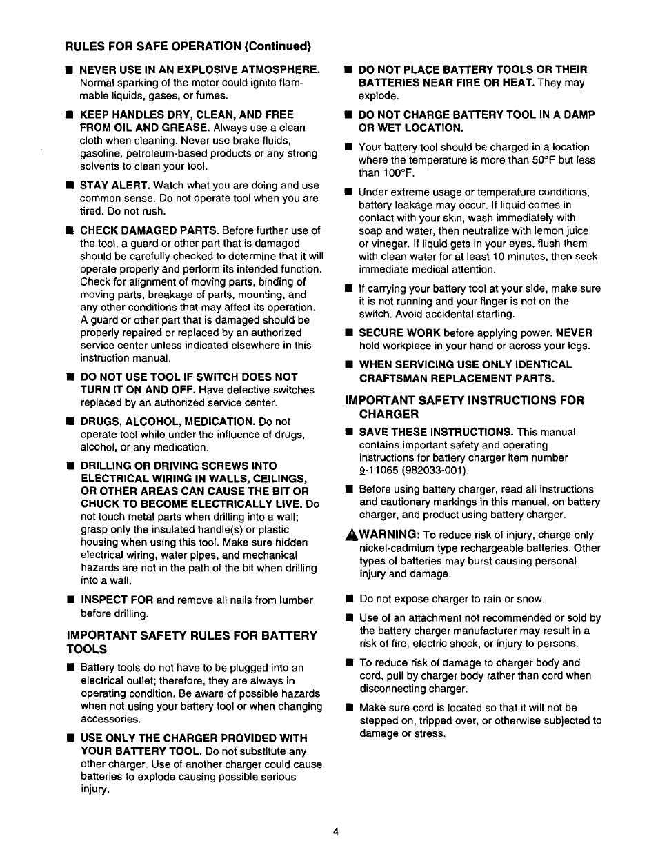 Important safety rules for battery tools, Important safety instructions for charger, A. important safety rules for battery tools | B. important safety instructions for charger | Craftsman 973.111471 User Manual | Page 4 / 16