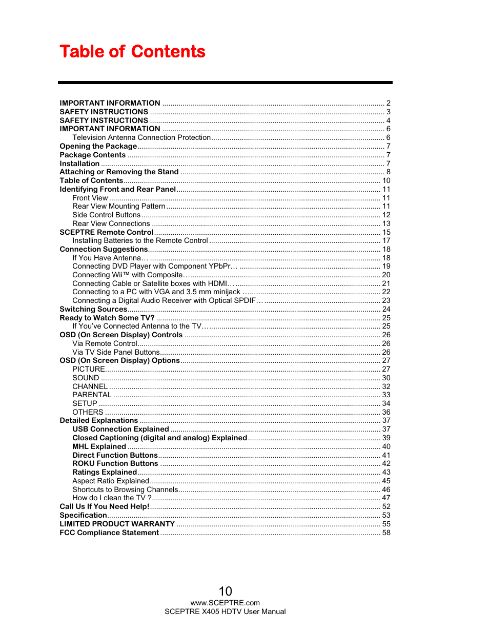 Sceptre X405BV-FMQR User Manual | Page 10 / 58