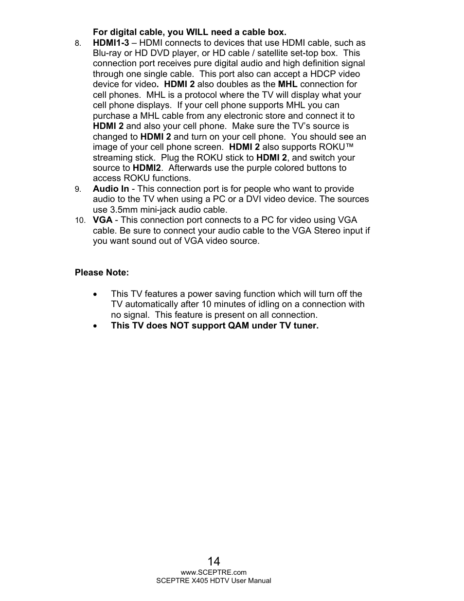 Sceptre X405BV-FMQR User Manual | Page 14 / 58