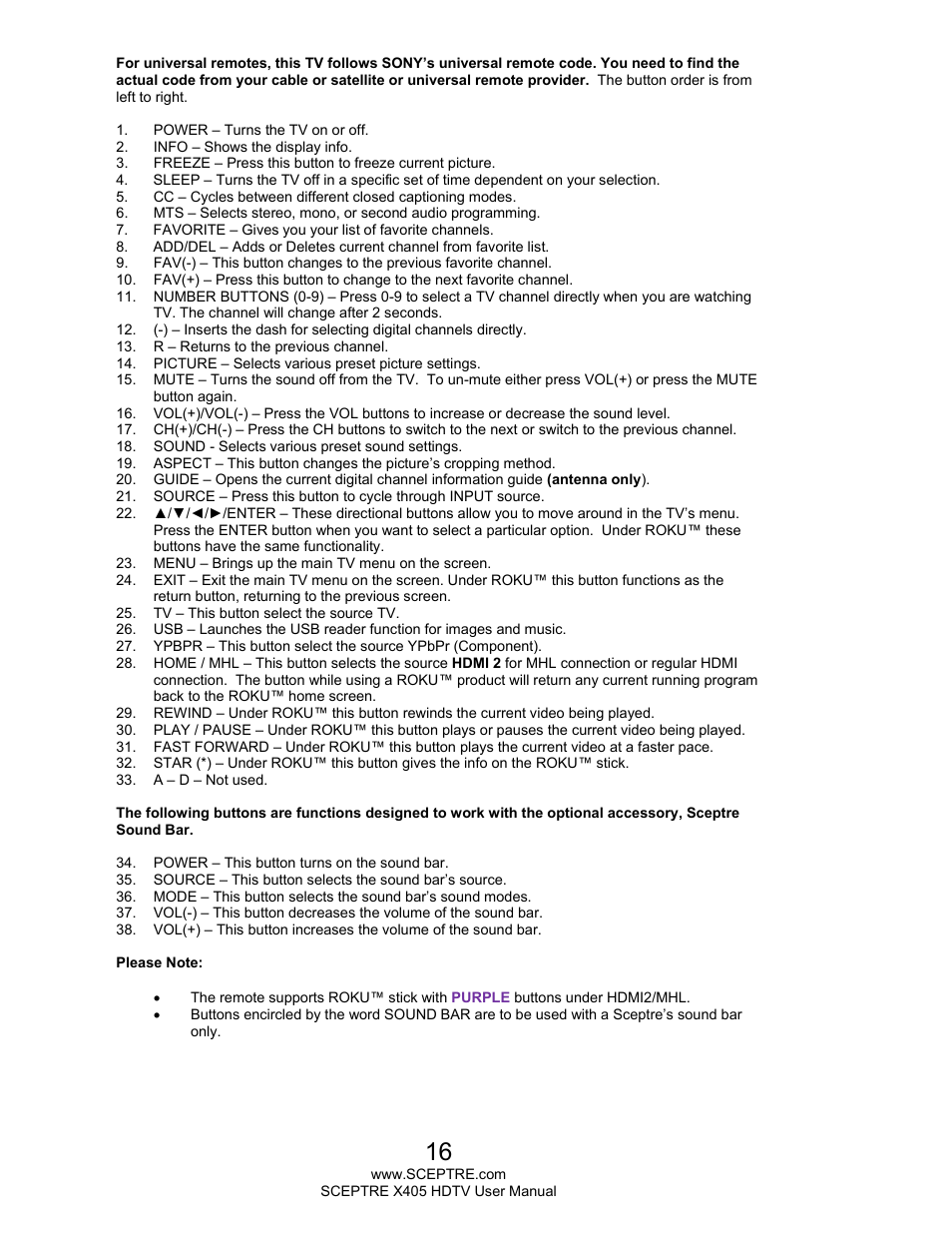 Sceptre X405BV-FMQR User Manual | Page 16 / 58
