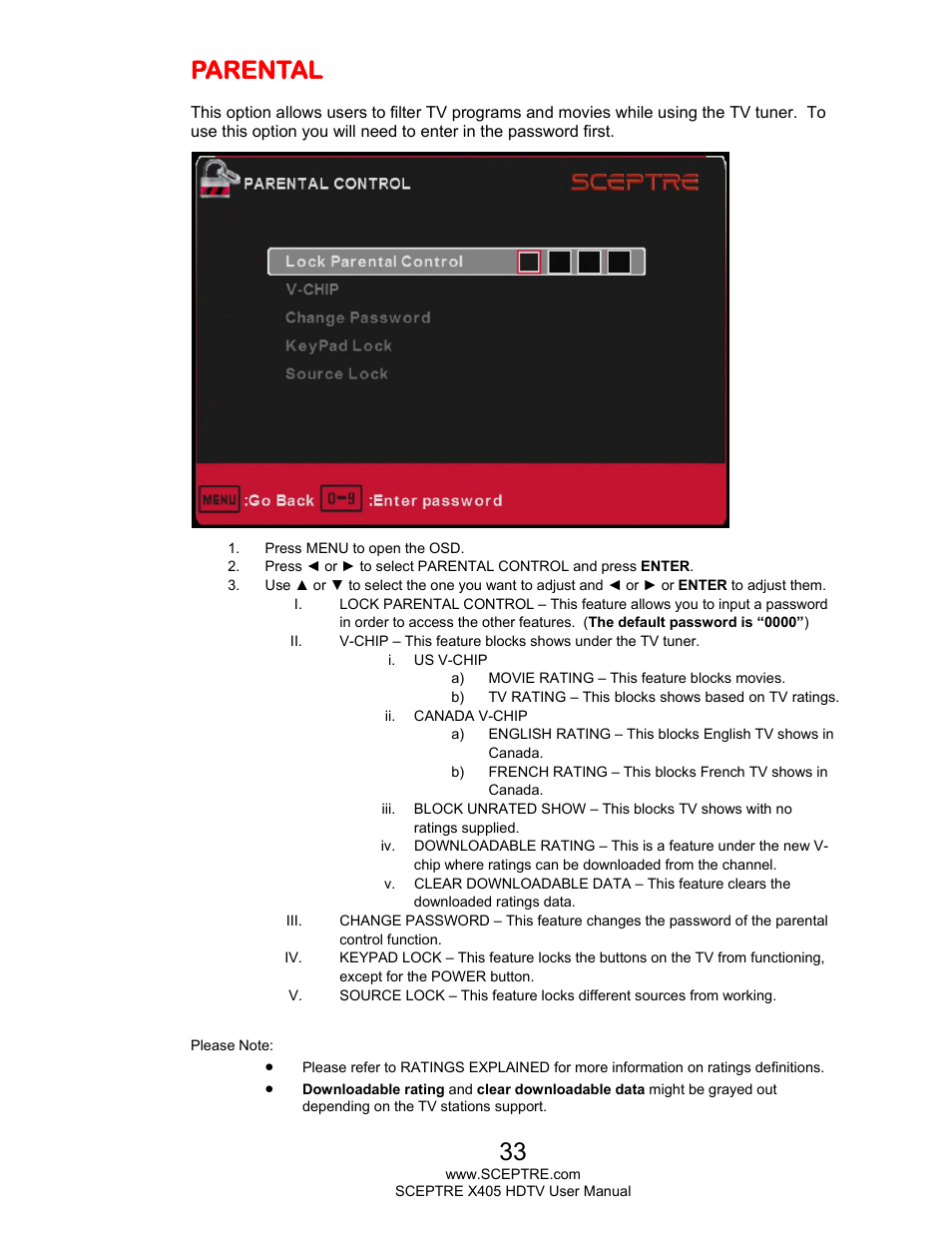 Parental | Sceptre X405BV-FMQR User Manual | Page 33 / 58