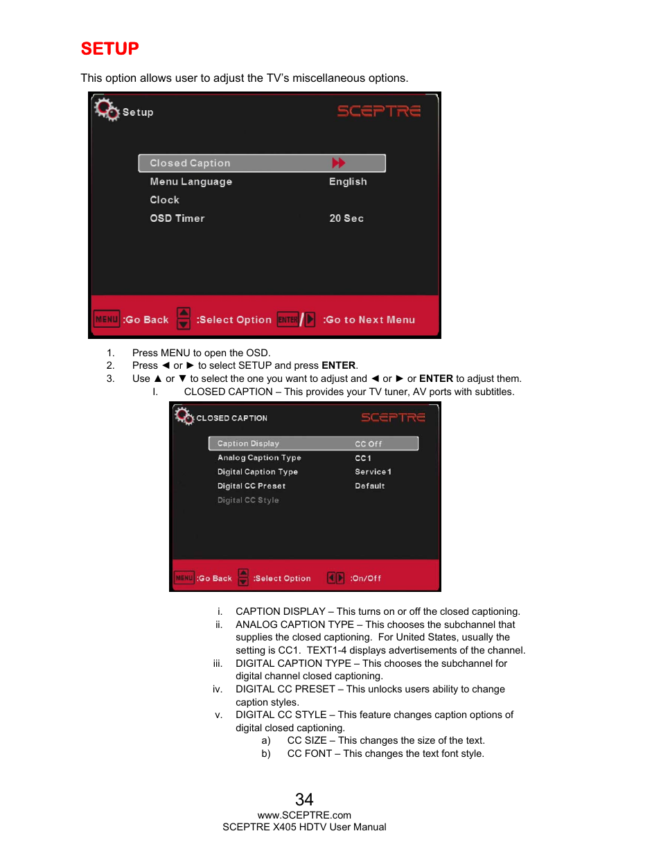Setup | Sceptre X405BV-FMQR User Manual | Page 34 / 58