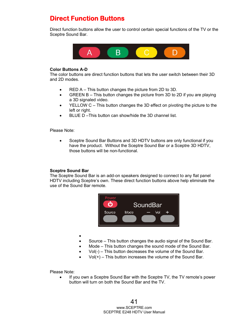 Direct function buttons | Sceptre E248BV-FMQR User Manual | Page 41 / 58