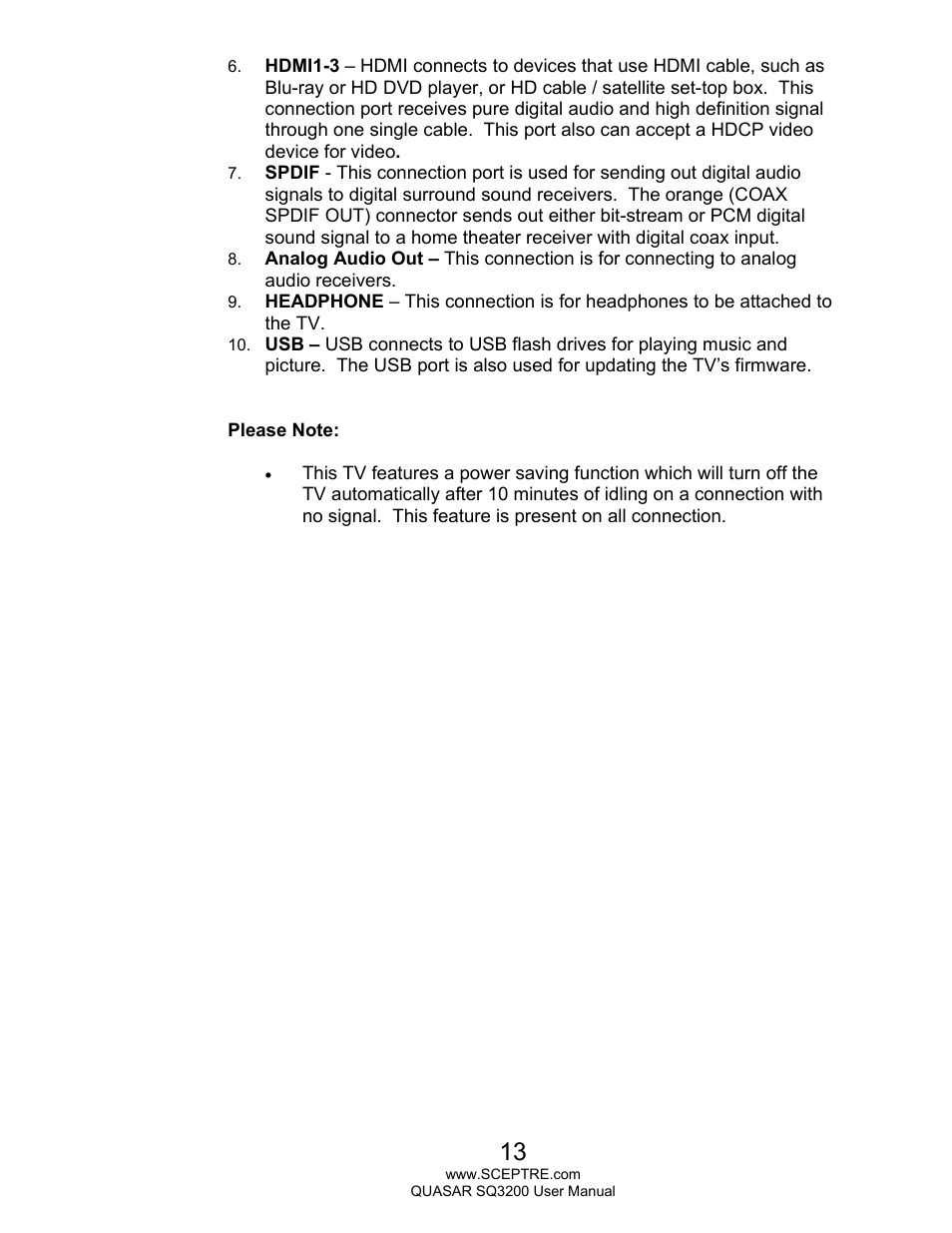 Sceptre SQ3200 User Manual | Page 13 / 52