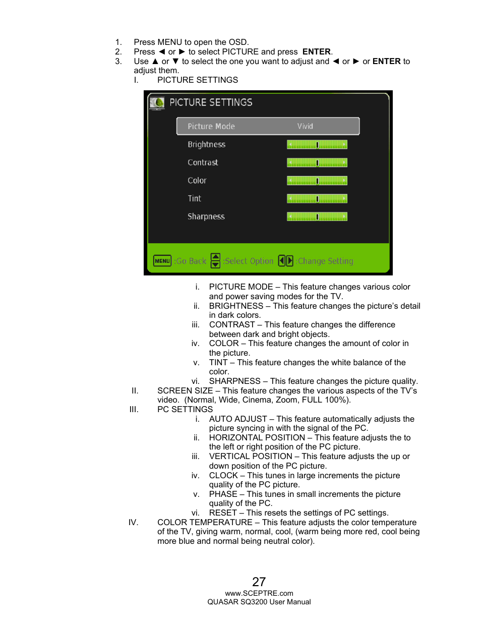 Sceptre SQ3200 User Manual | Page 27 / 52