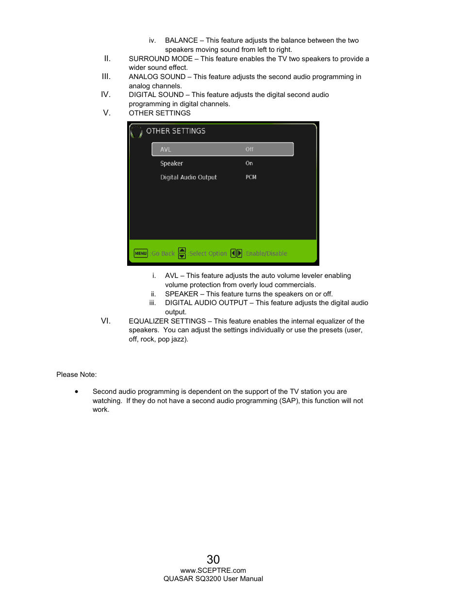 Sceptre SQ3200 User Manual | Page 30 / 52