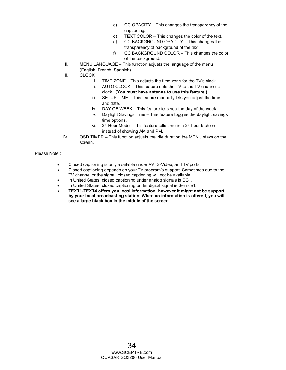 Sceptre SQ3200 User Manual | Page 34 / 52