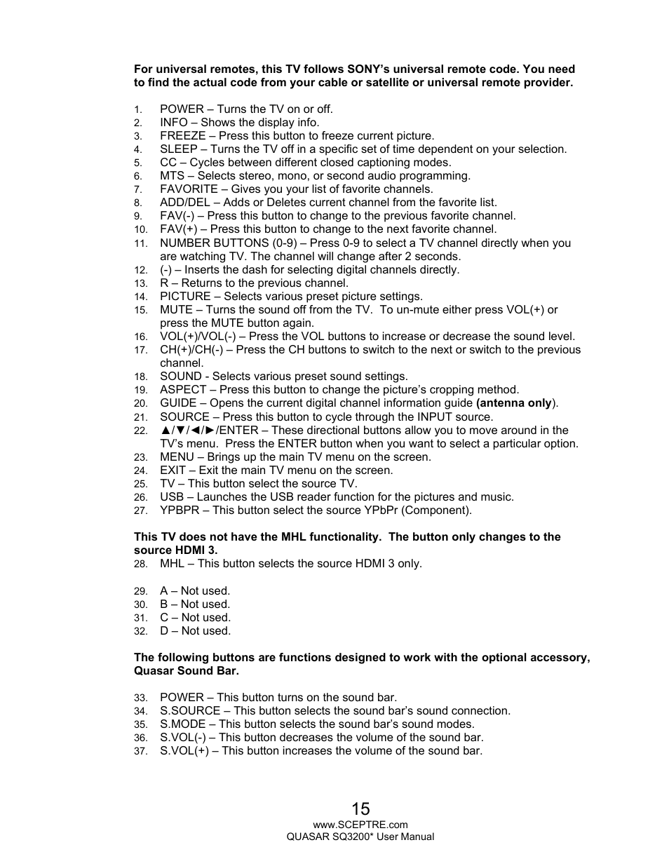 Sceptre SQ3200 Star User Manual | Page 15 / 52