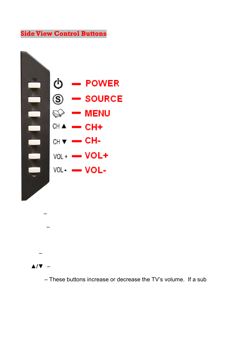 Side view control buttons | Sceptre X23GV-KOMODO User Manual | Page 12 / 111