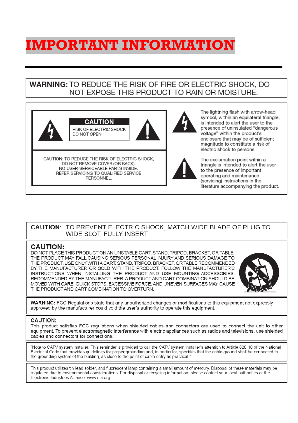 Important information | Sceptre X23GV-KOMODO User Manual | Page 2 / 111