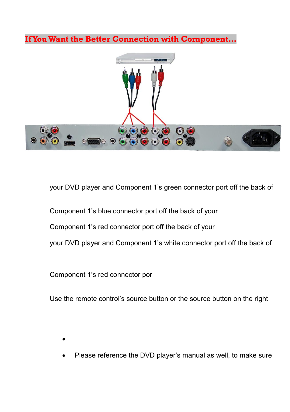 If you want the better connection with component | Sceptre X23GV-KOMODO User Manual | Page 30 / 111