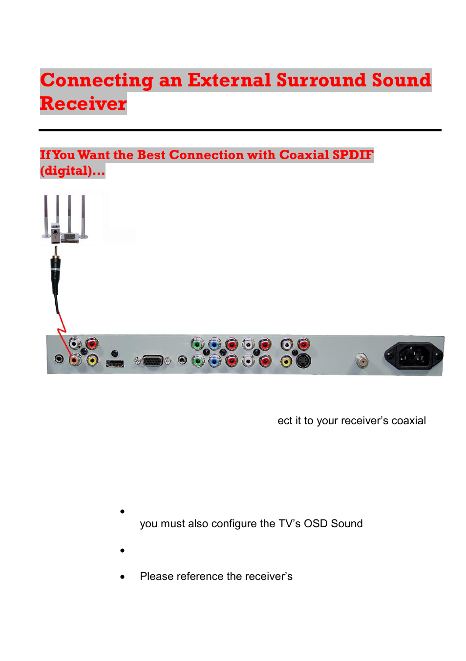 Connecting an external surround sound receiver | Sceptre X23GV-KOMODO User Manual | Page 38 / 111