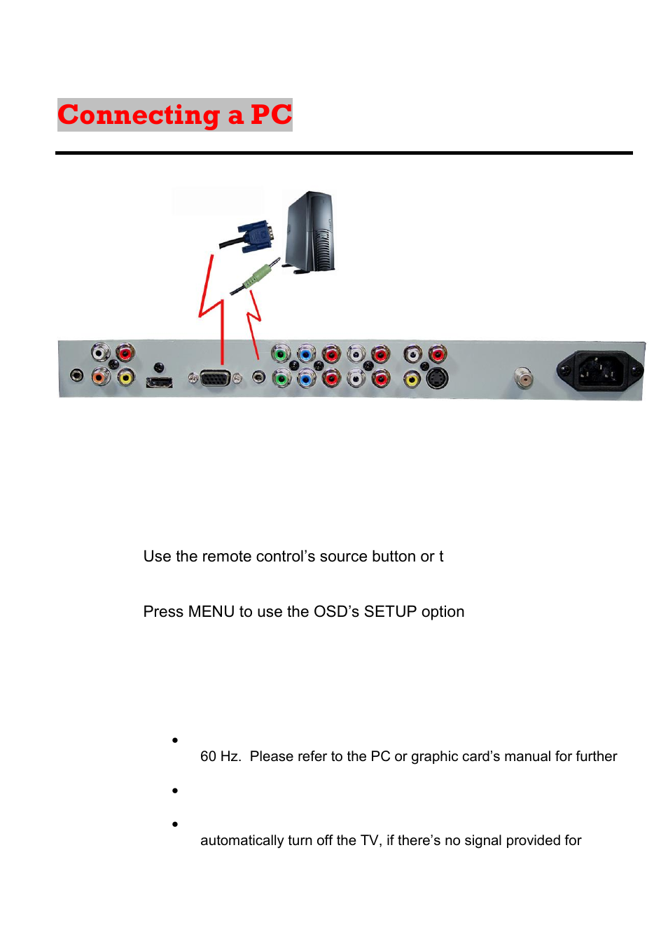 Connecting a pc | Sceptre X23GV-KOMODO User Manual | Page 40 / 111