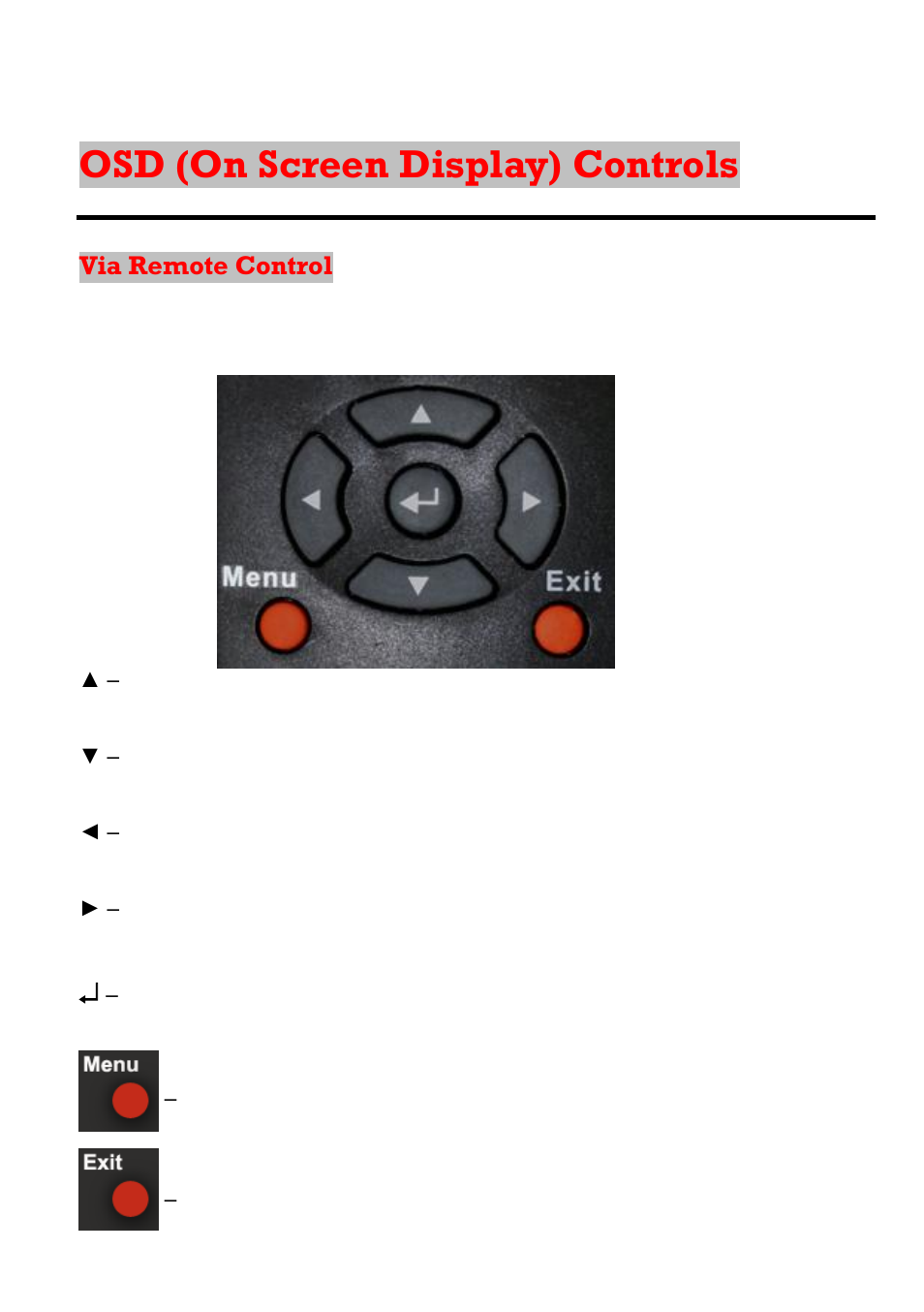 Osd (on screen display) controls, Via remote control | Sceptre X23GV-KOMODO User Manual | Page 43 / 111
