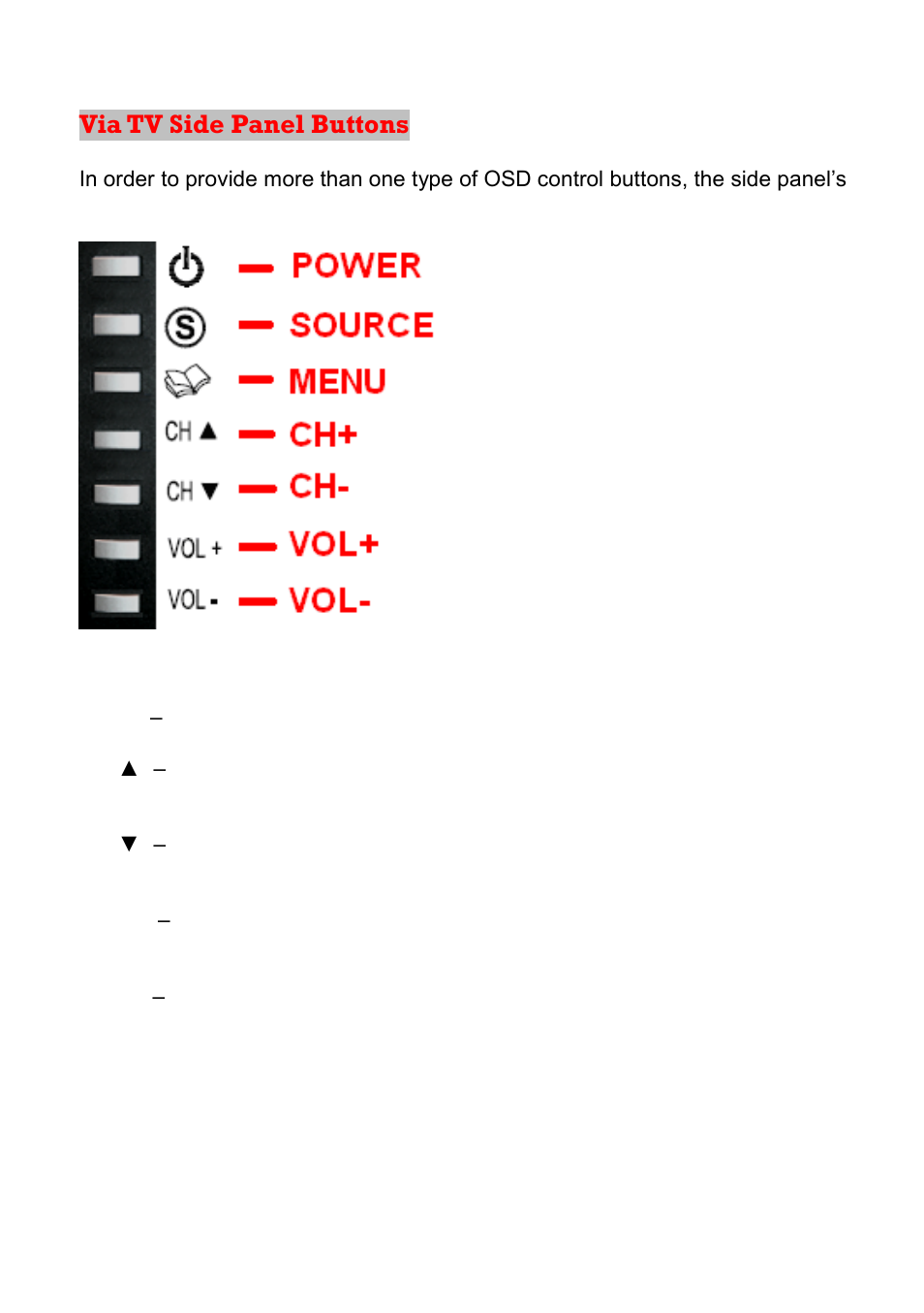 Via tv side panel buttons | Sceptre X23GV-KOMODO User Manual | Page 44 / 111
