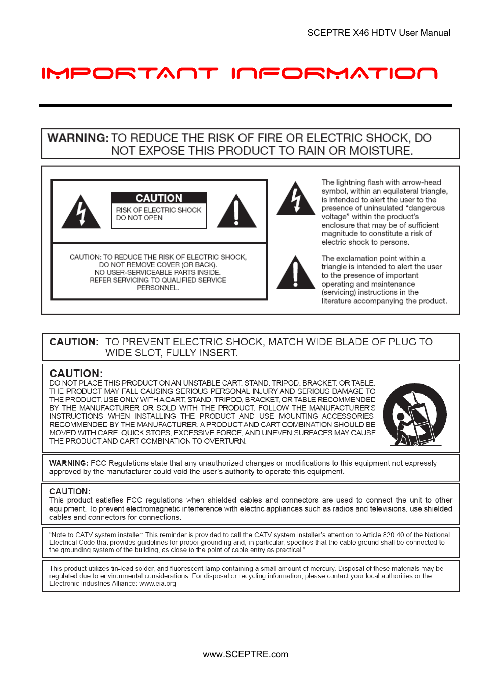 Sceptre X46BV-FULLHD User Manual | 127 pages