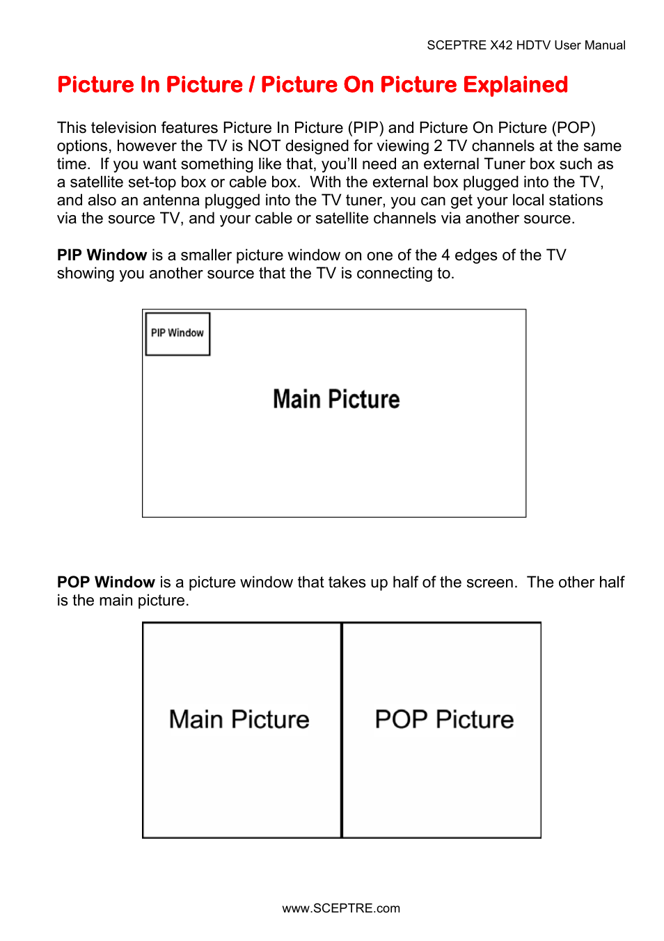 Picture in picture / picture on picture explained | Sceptre X42BV-FULLHD User Manual | Page 106 / 128