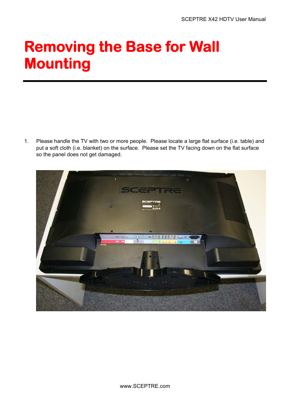 Removing the base for wall mounting | Sceptre X42BV-FULLHD User Manual | Page 112 / 128